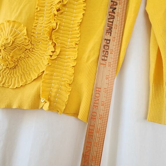 Anthropologie SPARROW Cardigan Sweater Marigold Yellow Ruffle Size XS Romantic - Picture 9 of 10